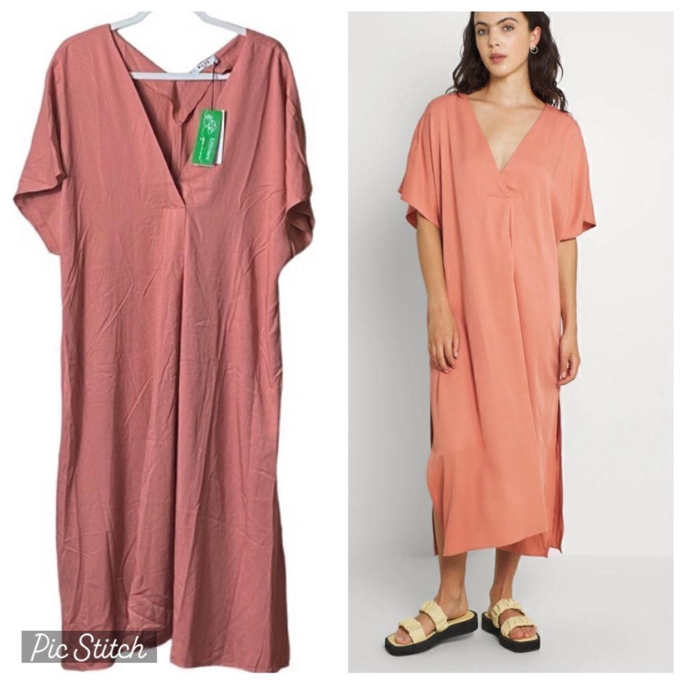 NA-KD Wm’s Sz Sm EU 36 Rust Caftan V Neck Slit Midi Dress